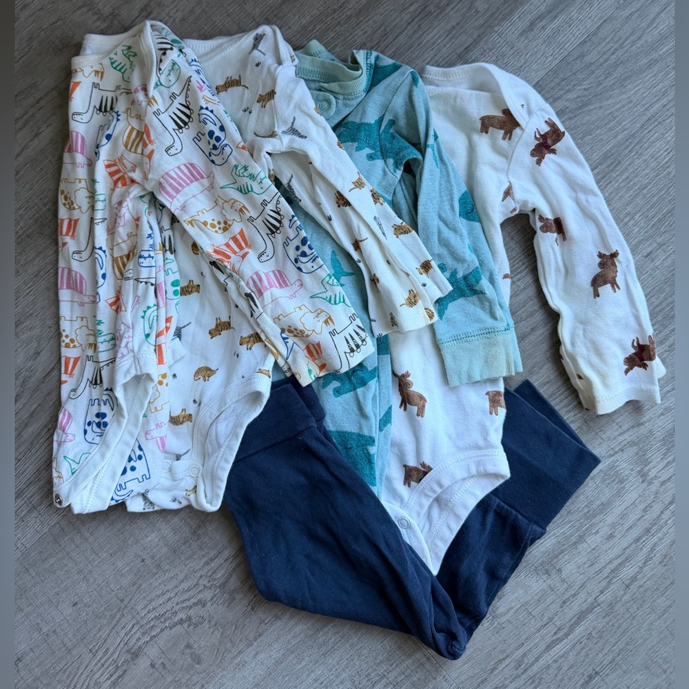 12-Month 5 Piece Set of Multicolor Baby Onesies
